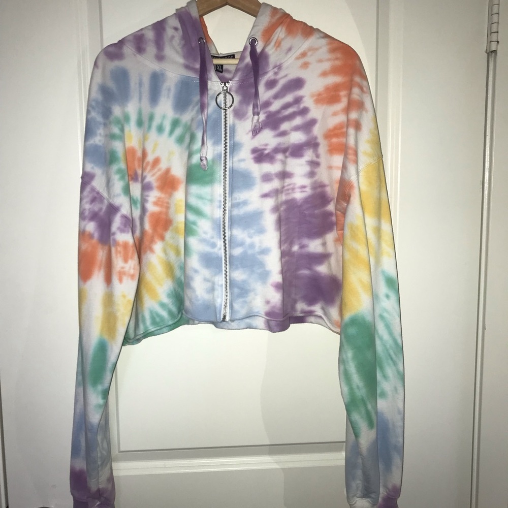 Tie dye Cropped zip up hoodie